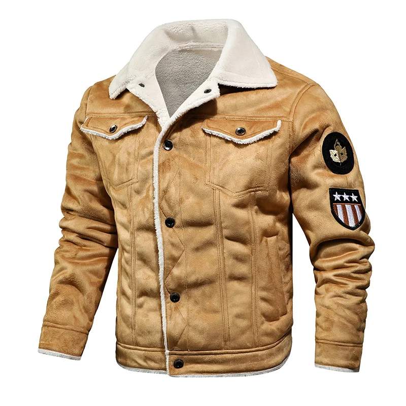 Herren Fliegerjacke aus Kunstleder mit Teddyfell-Futter und Aufnäher Nord Taschen