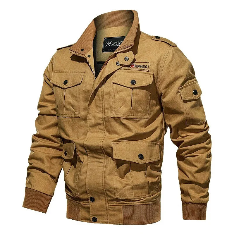 Herren Fieldjacke im Military-Stil mit Mehrfach-Taschen und Strickkragen Nord Taschen