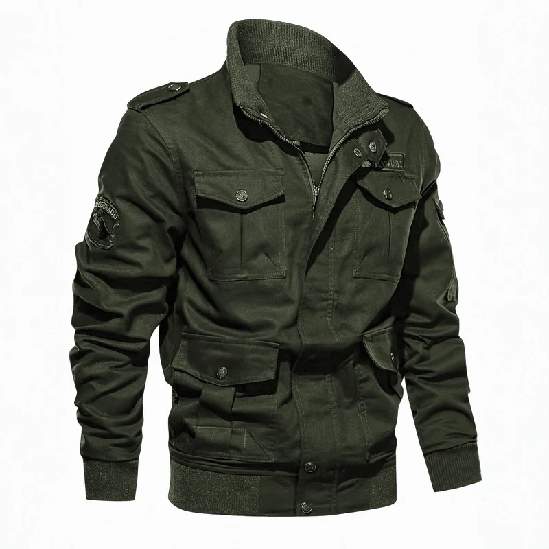 Herren Fieldjacke im Military-Stil mit Mehrfach-Taschen und Strickkragen Nord Taschen