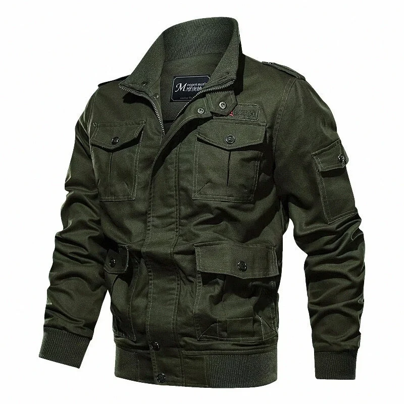 Herren Fieldjacke im Military-Stil mit Mehrfach-Taschen und Strickkragen Nord Taschen