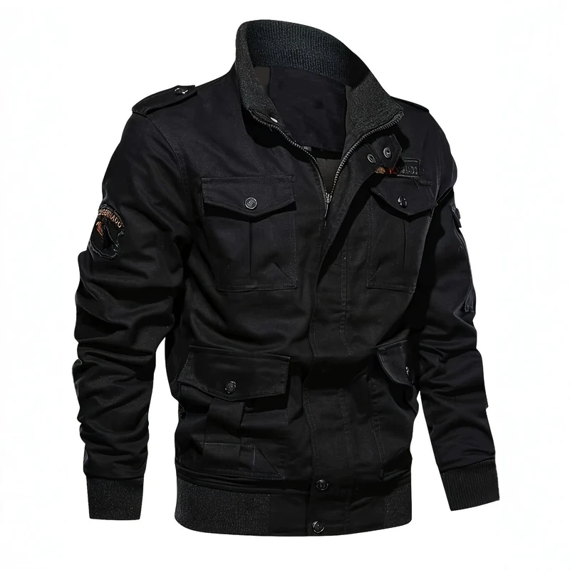 Herren Fieldjacke im Military-Stil mit Mehrfach-Taschen und Strickkragen Nord Taschen
