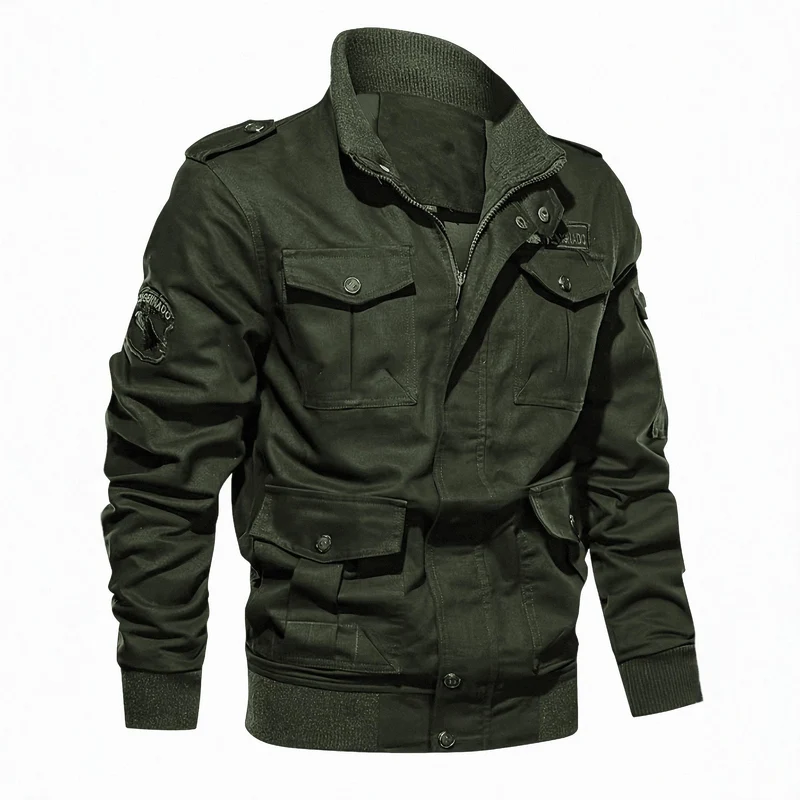 Herren Fieldjacke im Military-Stil mit Mehrfach-Taschen und Strickkragen Nord Taschen