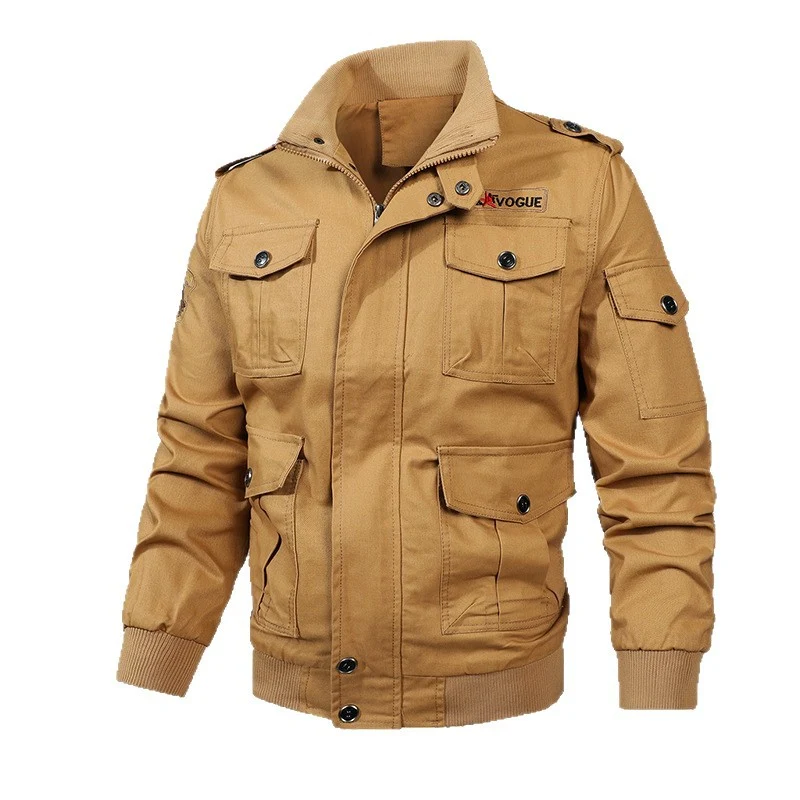 Herren Fieldjacke im Military-Stil mit Mehrfach-Taschen und Strickkragen Nord Taschen