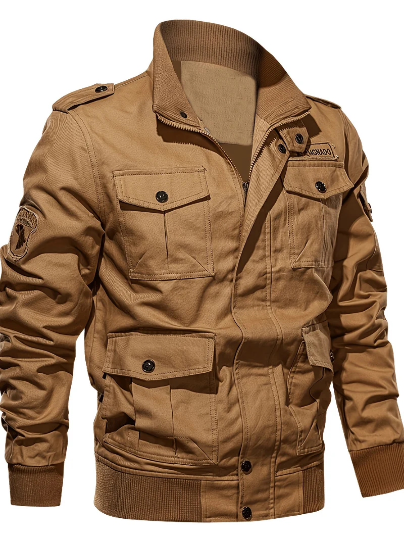 Herren Fieldjacke im Military-Stil mit Mehrfach-Taschen und Strickkragen Nord Taschen