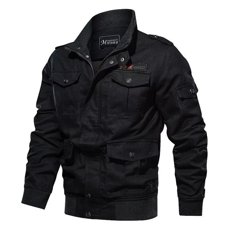 Herren Fieldjacke im Military-Stil mit Mehrfach-Taschen und Strickkragen Nord Taschen