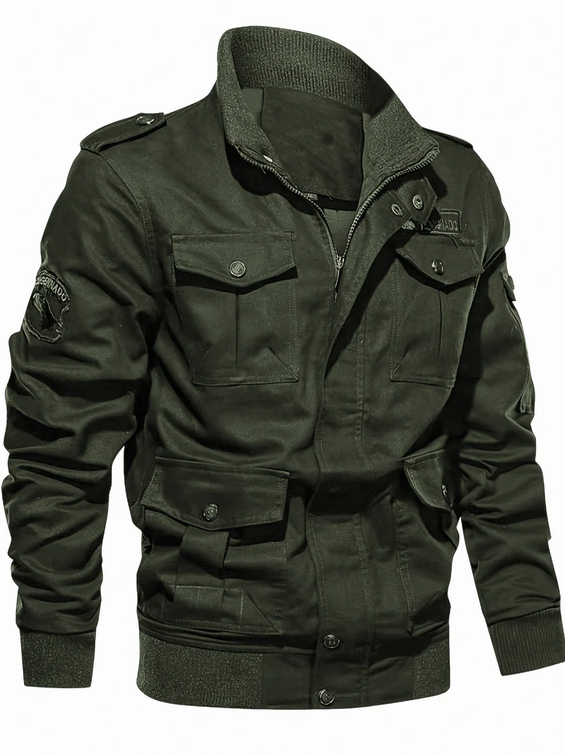 Herren Fieldjacke im Military-Stil mit Mehrfach-Taschen und Strickkragen Nord Taschen