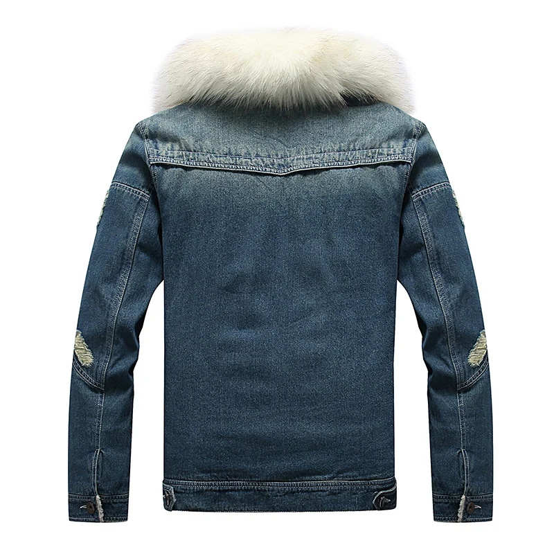 Herren Denim-Utilityjacke mit Fleece-Innenfutter und markantem Kunstfellkragen Nord Taschen