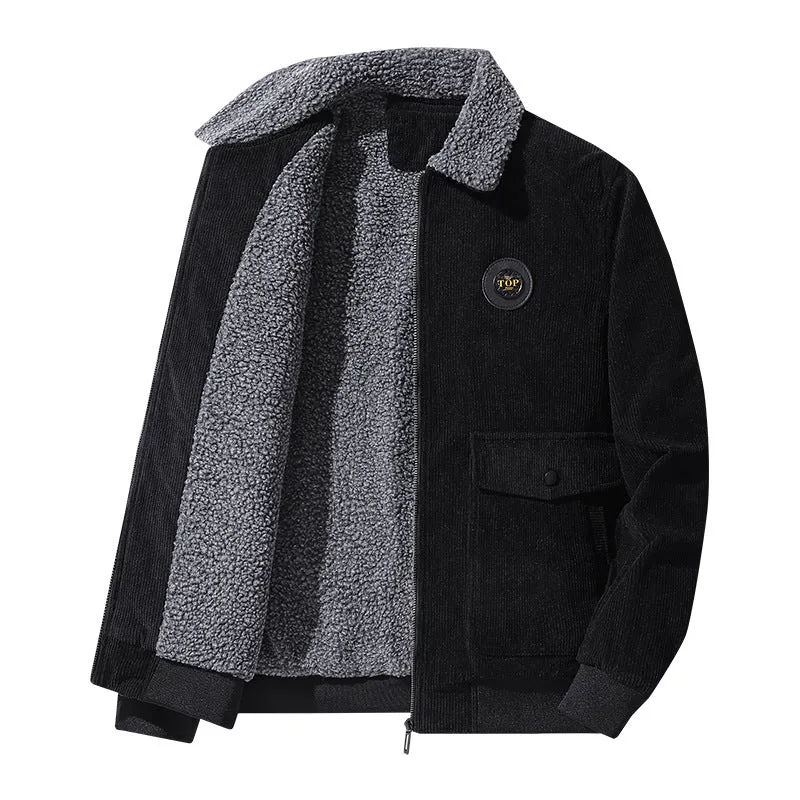 Herren Cord-Blouson mit Teddyfutter, Pattentaschen und Stehkragen Nord Taschen