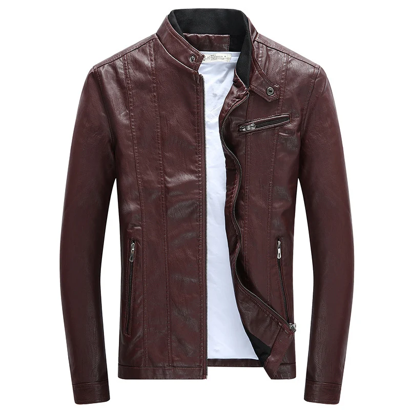 Herren Moderner Slim-Fit Lederoptik-Blouson mit Stehkragen und Brust-Reißverschlusstasche Nord Taschen