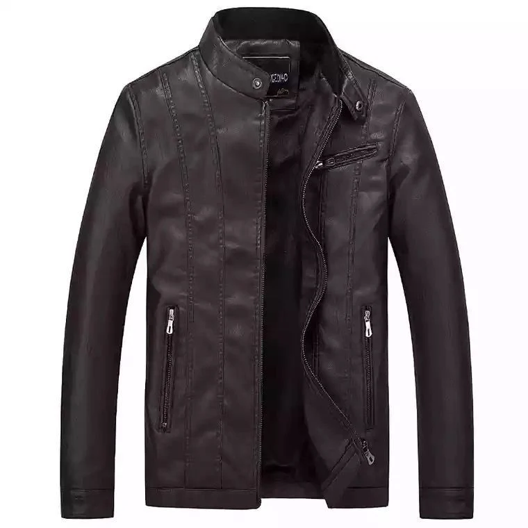 Herren Moderner Slim-Fit Lederoptik-Blouson mit Stehkragen und Brust-Reißverschlusstasche Nord Taschen