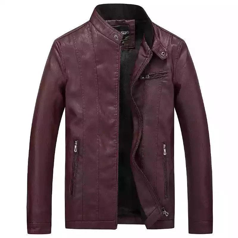 Herren Moderner Slim-Fit Lederoptik-Blouson mit Stehkragen und Brust-Reißverschlusstasche Nord Taschen