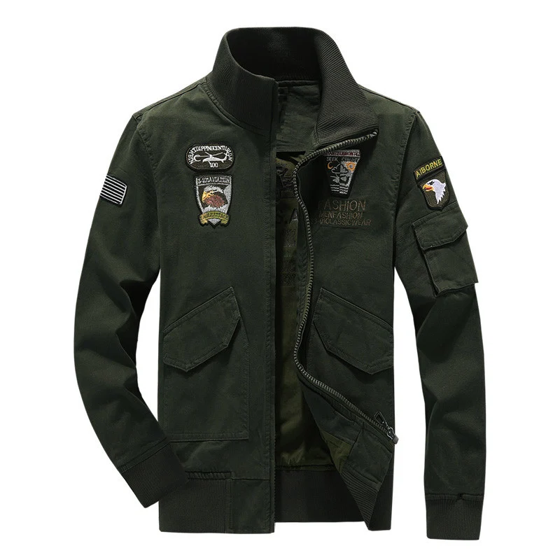 Herren Militärinspirierte Fieldjacke mit Wappenpatches und Stehkragen Nord Taschen