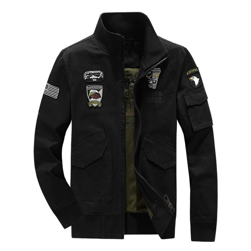 Herren Militärinspirierte Fieldjacke mit Wappenpatches und Stehkragen Nord Taschen