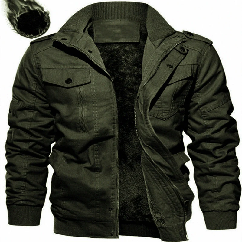 Herren Militärinspirierte Canvas Fieldjacke mit Teddyfutter und Stehkragen Nord Taschen