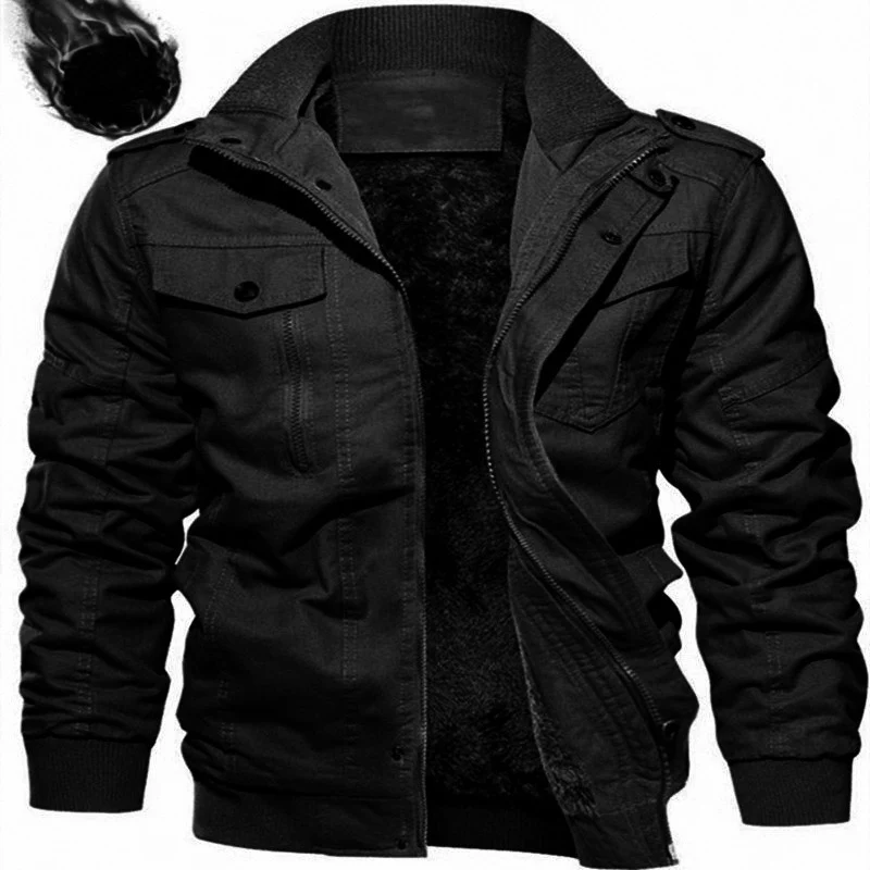 Herren Militärinspirierte Canvas Fieldjacke mit Teddyfutter und Stehkragen Nord Taschen