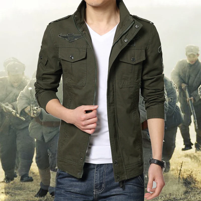 Herren Militärinspirierte Canvas-Fieldjacke mit Mehrfach-Taschen und Stehkragen Nord Taschen