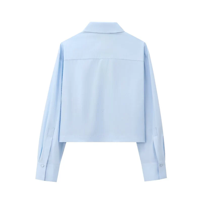 Damen Cropped Hemd mit Kristallverzierung und Oversized-Kragen Nord Taschen
