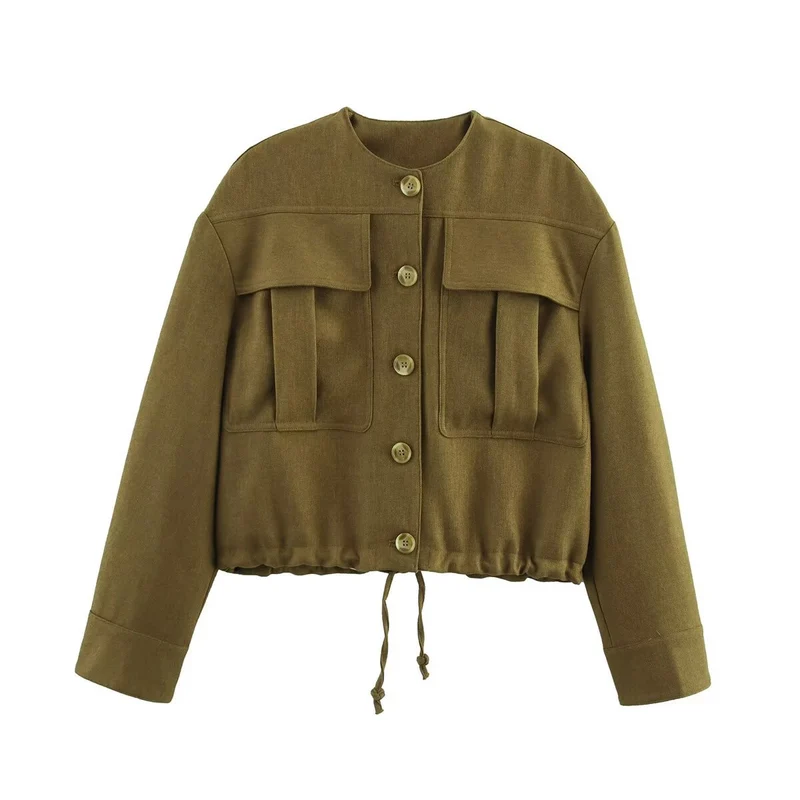 Damen Cropped Fieldjacke mit aufgesetzten Pattentaschen und Kordelzug Nord Taschen