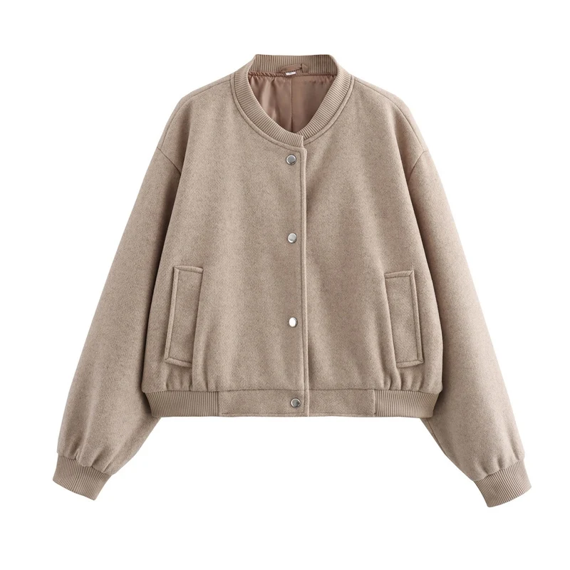 Damen Cropped-Bomberjacke im Boxy-Schnitt mit Druckknopfleiste und Eingrifftaschen Nord Taschen