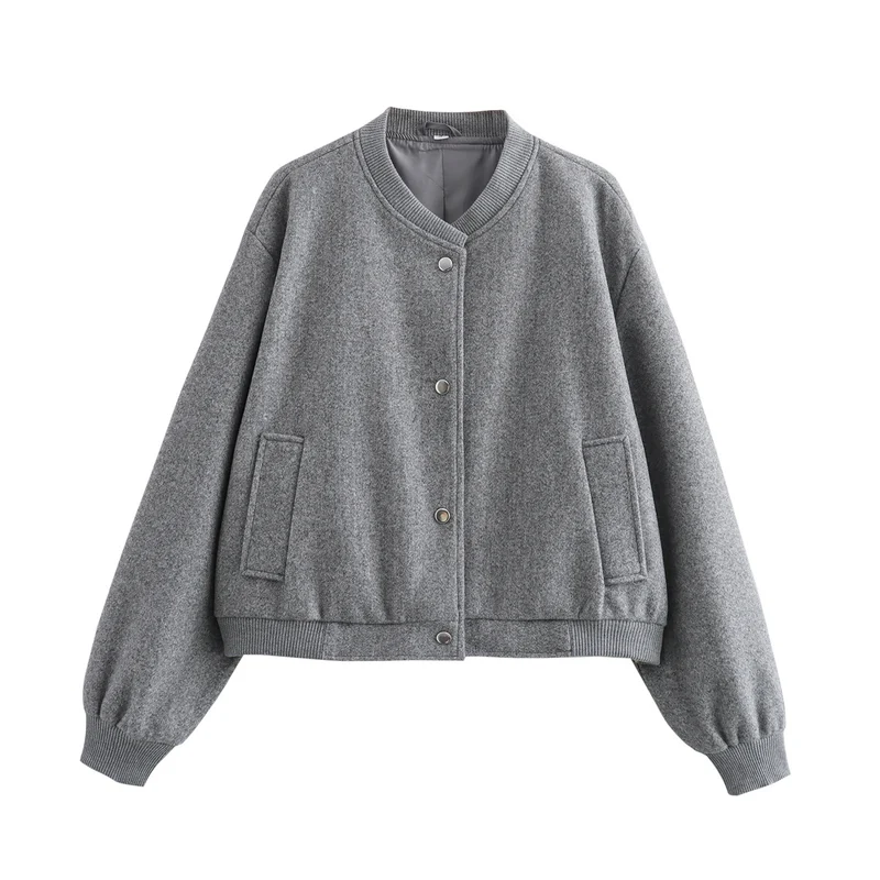 Damen Cropped-Bomberjacke im Boxy-Schnitt mit Druckknopfleiste und Eingrifftaschen Nord Taschen