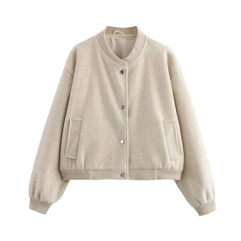 Damen Cropped-Bomberjacke im Boxy-Schnitt mit Druckknopfleiste und Eingrifftaschen Nord Taschen