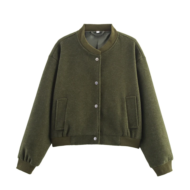 Damen Cropped-Bomberjacke im Boxy-Schnitt mit Druckknopfleiste und Eingrifftaschen Nord Taschen
