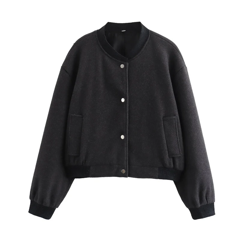 Damen Cropped-Bomberjacke im Boxy-Schnitt mit Druckknopfleiste und Eingrifftaschen Nord Taschen