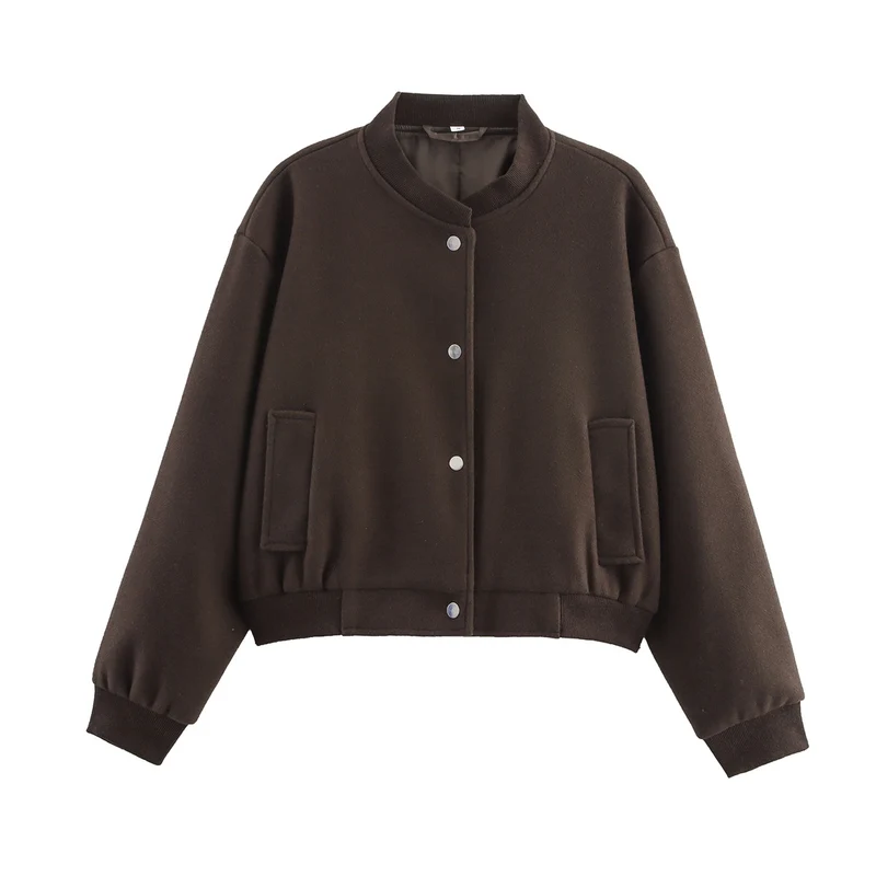 Damen Cropped-Bomberjacke im Boxy-Schnitt mit Druckknopfleiste und Eingrifftaschen Nord Taschen