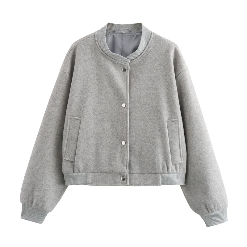 Damen Cropped-Bomberjacke im Boxy-Schnitt mit Druckknopfleiste und Eingrifftaschen Nord Taschen