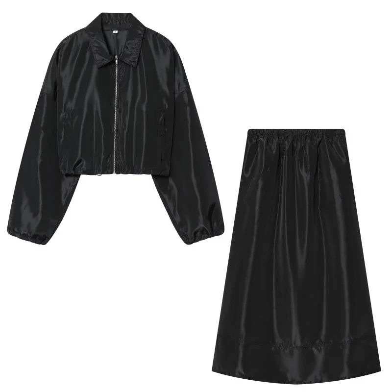 Damen Cropped Bomberjacke aus Satinoptik mit Reißverschluss und elastischem Saum Nord Taschen