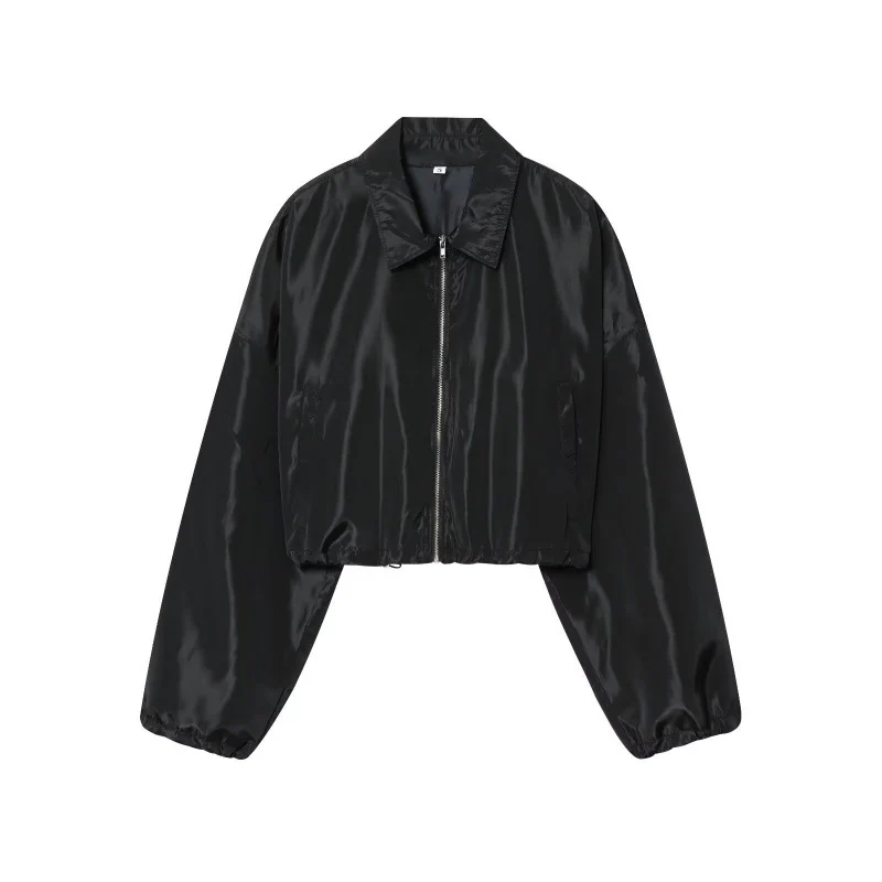 Damen Cropped Bomberjacke aus Satinoptik mit Reißverschluss und elastischem Saum Nord Taschen