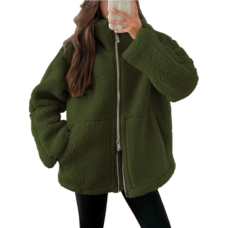 Damen Kuschelige Teddy-Jacke mit Reißverschluss