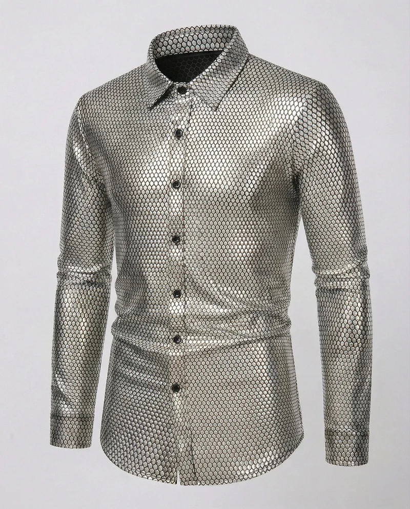 Herren Hemd mit glanzvollem Wabenmuster - Arvani
