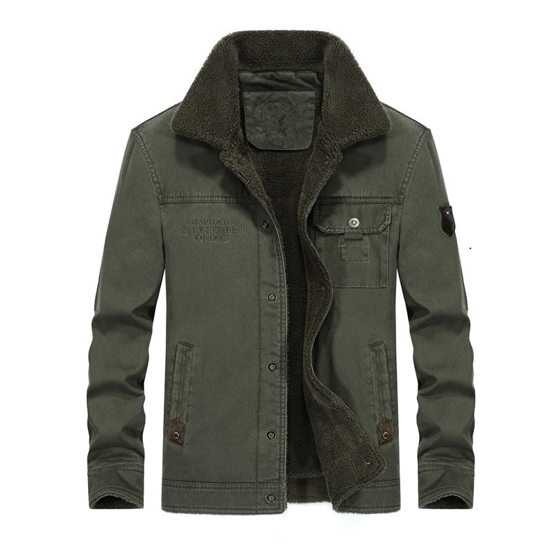 Herren Canvas-Workerjacke mit Teddyfutter, Hemdkragen und Brusttasche Nord Taschen
