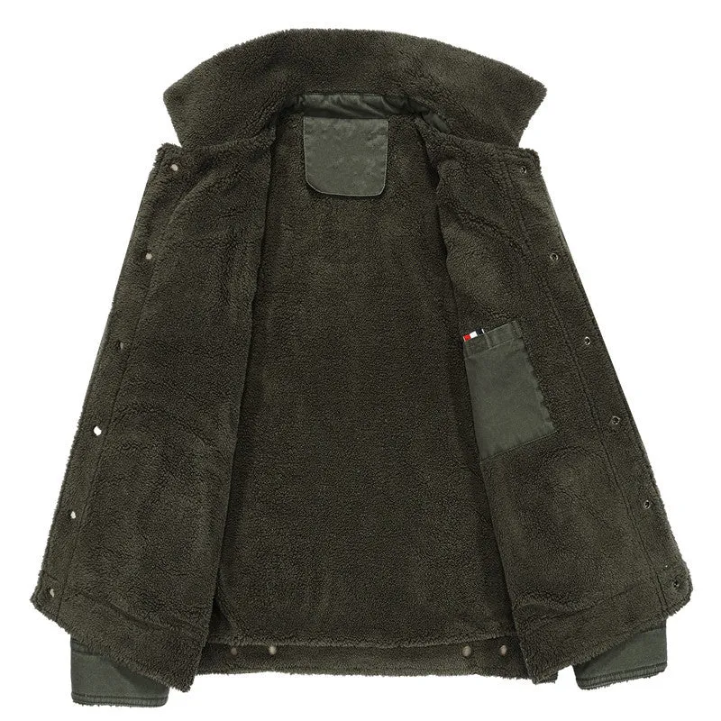 Herren Canvas-Workerjacke mit Teddyfutter, Hemdkragen und Brusttasche Nord Taschen