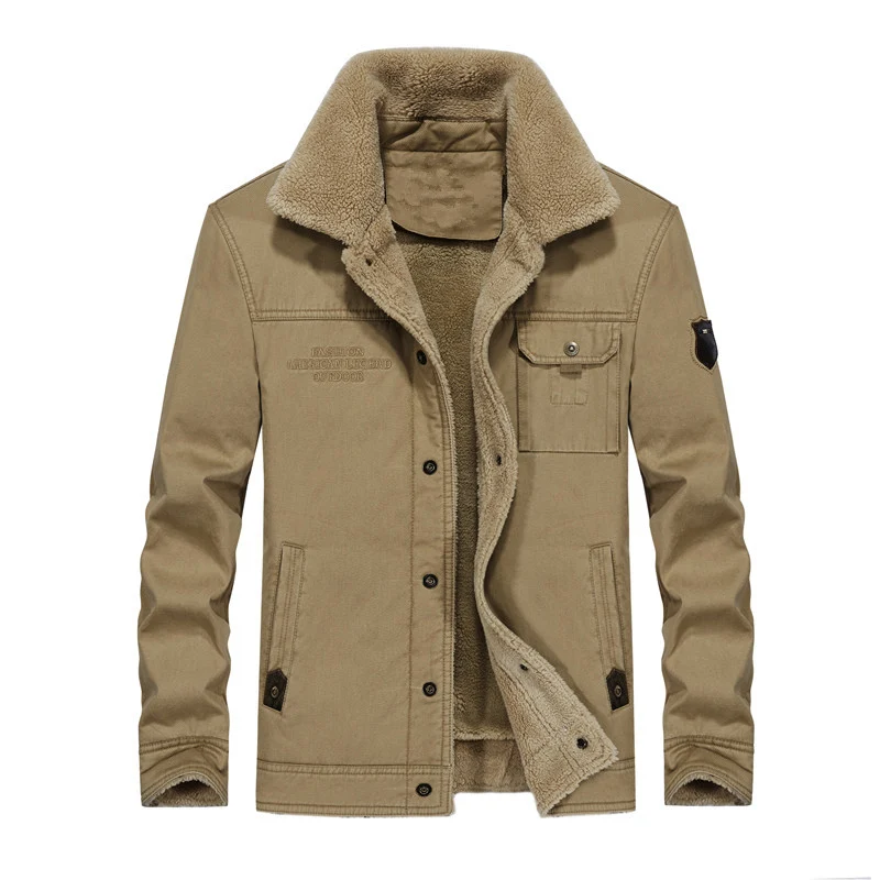 Herren Canvas-Workerjacke mit Teddyfutter, Hemdkragen und Brusttasche Nord Taschen