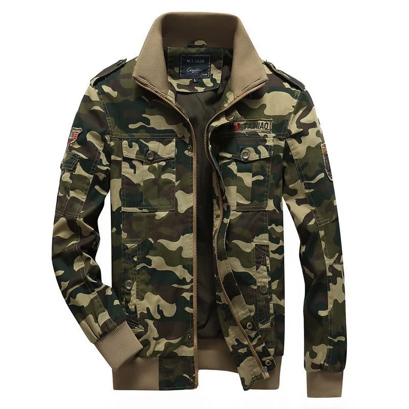 Herren Camo-Utility-Bomberjacke mit Stehkragen, Mehrfach-Taschen und Rippbündchen Nord Taschen