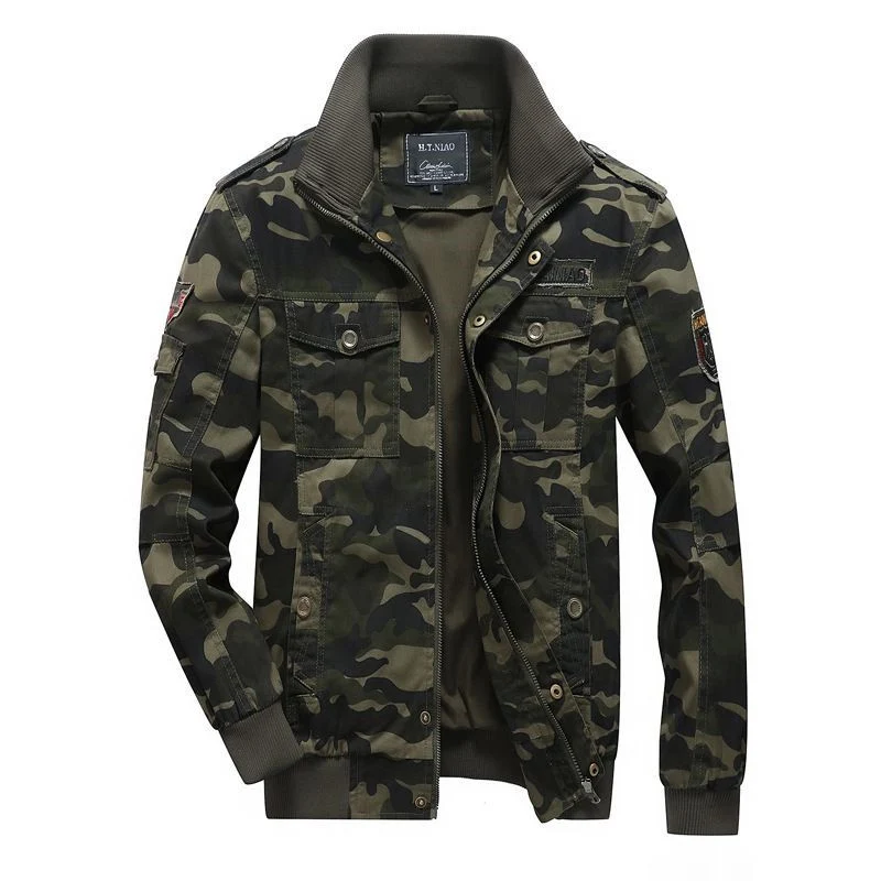 Herren Camo-Utility-Bomberjacke mit Stehkragen, Mehrfach-Taschen und Rippbündchen Nord Taschen