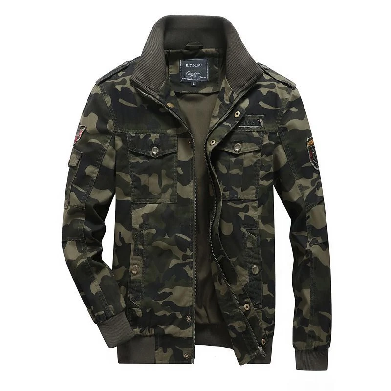 Herren Camo-Utility-Bomberjacke mit Stehkragen, Mehrfach-Taschen und Rippbündchen Nord Taschen