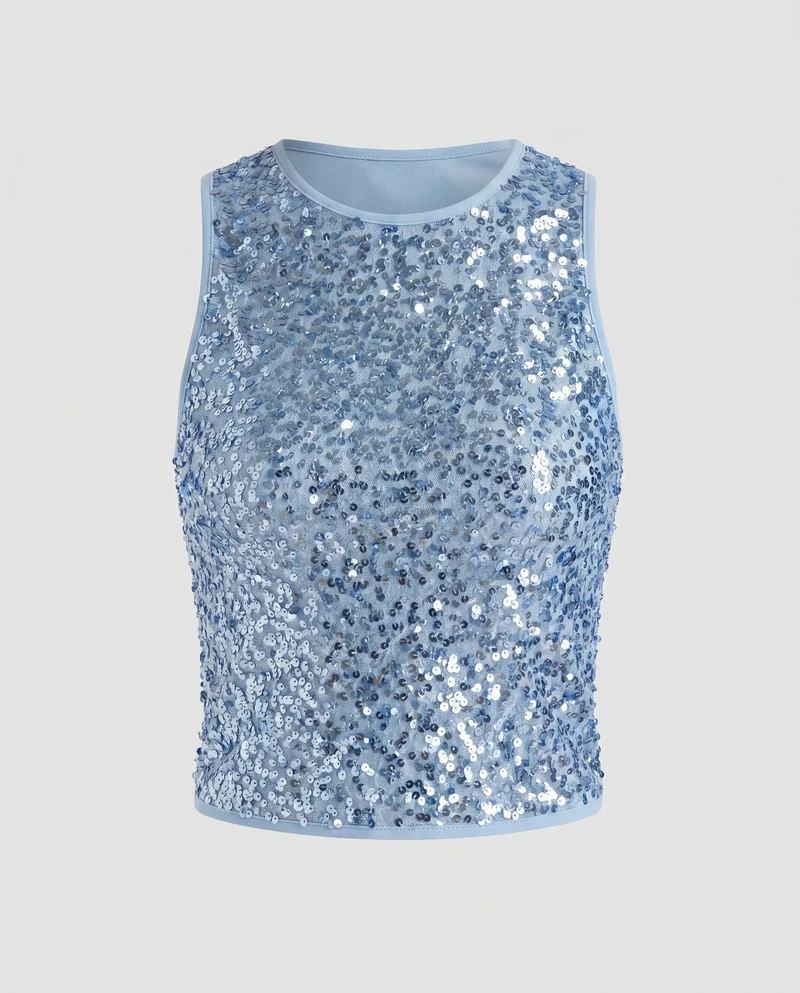 Damen Funkelndes Pailletten-Top mit sportlichem Schnitt
