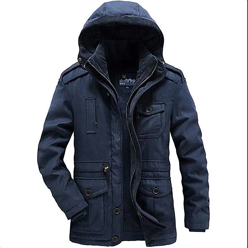 Herren Winterparka mit Teddyfutter, abnehmbarer Kapuze und Multifunktionstaschen Nord Taschen