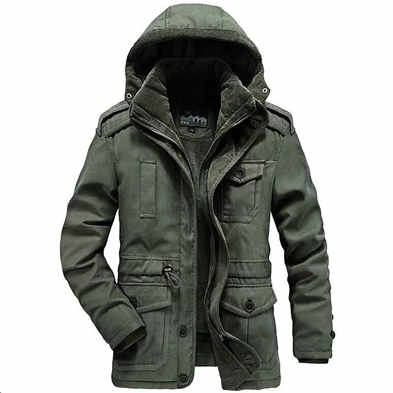 Herren Winterparka mit Teddyfutter, abnehmbarer Kapuze und Multifunktionstaschen Nord Taschen