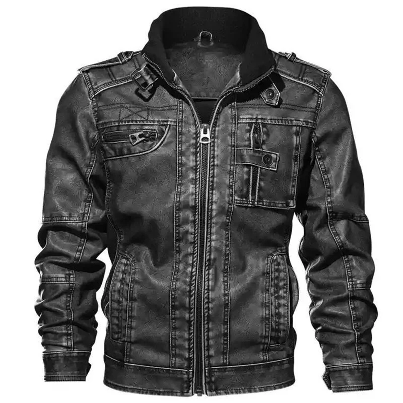 Herren Bikerjacke im Vintage-Lederlook mit Reißverschluss und Brusttaschen Nord Taschen