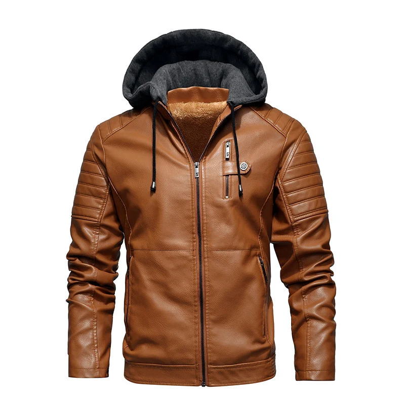 Herren Bikerjacke aus Kunstleder mit Teddyfutter und Kapuzeneinsatz Nord Taschen