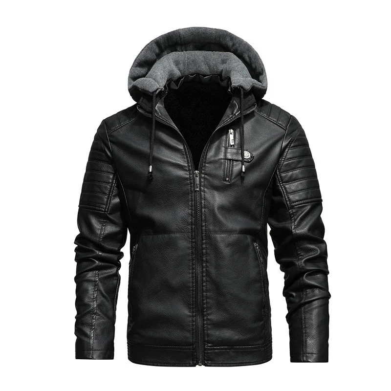 Herren Bikerjacke aus Kunstleder mit Teddyfutter und Kapuzeneinsatz Nord Taschen