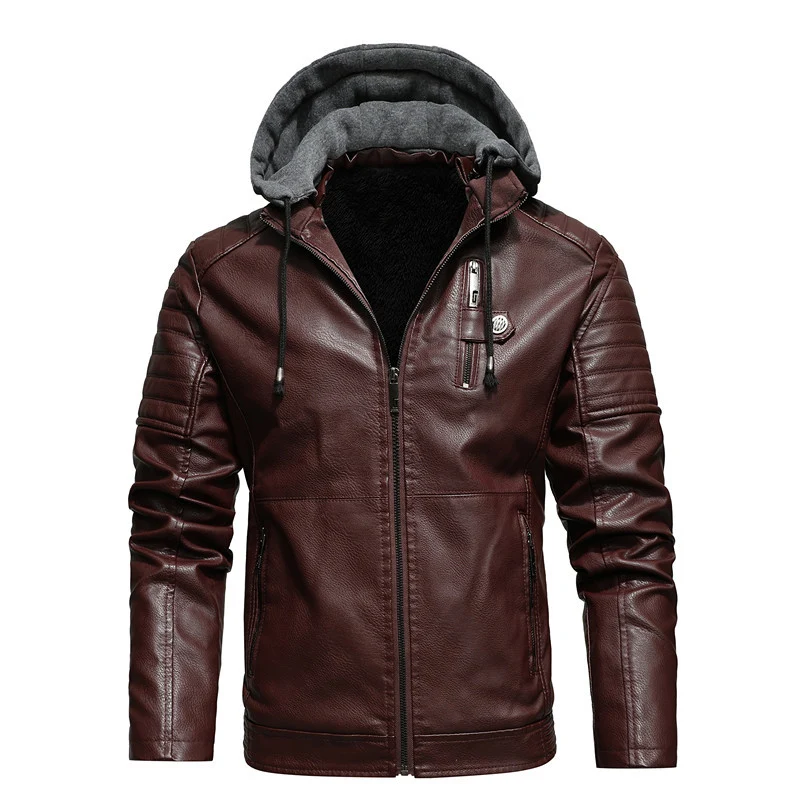 Herren Bikerjacke aus Kunstleder mit Teddyfutter und Kapuzeneinsatz Nord Taschen