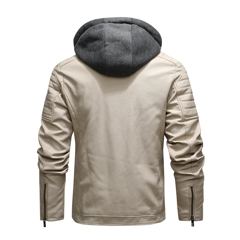 Herren Bikerjacke aus Kunstleder mit Teddyfutter und Kapuzeneinsatz Nord Taschen