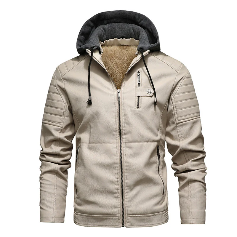 Herren Bikerjacke aus Kunstleder mit Teddyfutter und Kapuzeneinsatz Nord Taschen