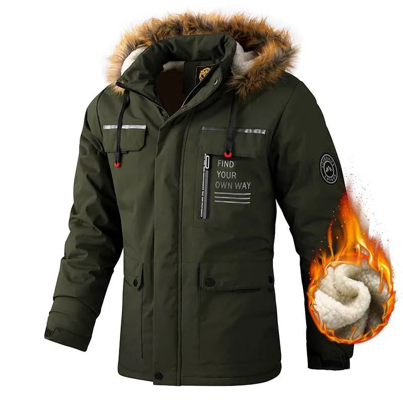 Herren Arktis-inspirierter Funktionsparka mit Teddyfutter und abnehmbarer Kunstfellkapuze Nord Taschen