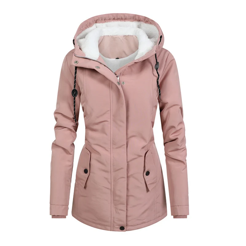Damen Wasserabweisender Parka mit Teddyfutter, Kapuze und tailliertem Schnitt Nord Taschen